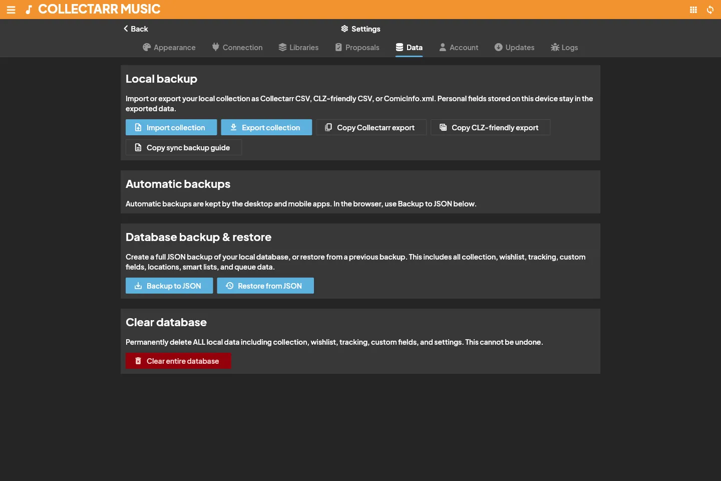 Collectarr Data Management and Backup Hub
