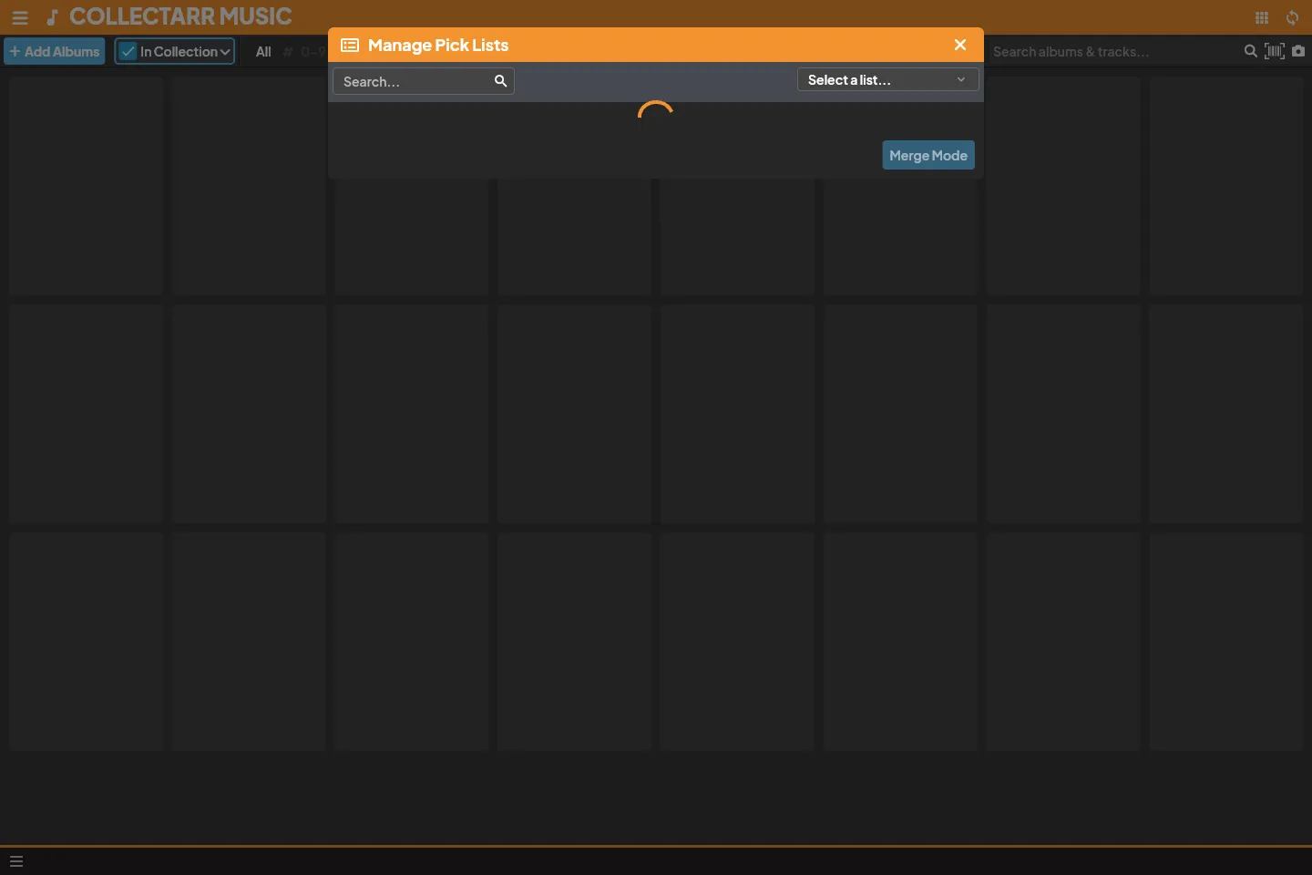 Manage Pick Lists dialog in Collectarr