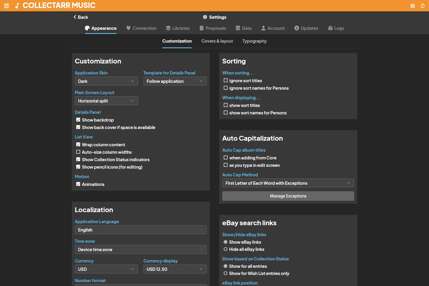 Collectarr Appearance Settings